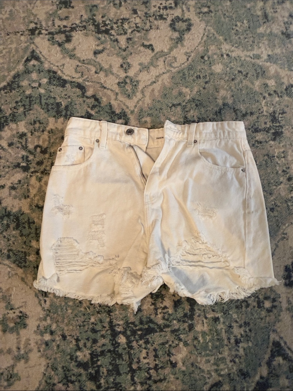 Womens Distressed White Denim Shorts